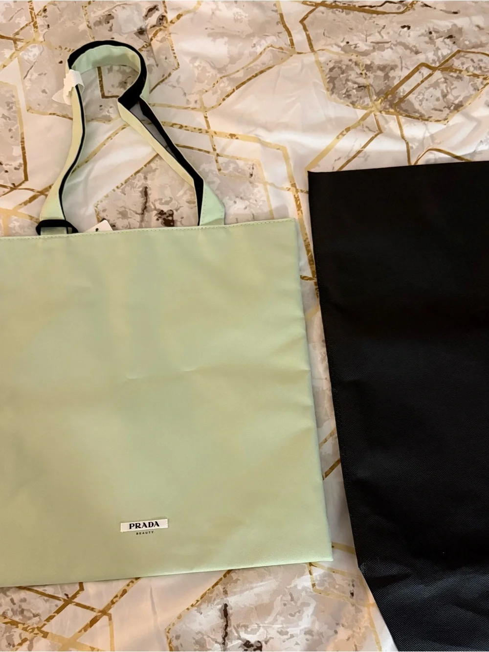 Prada Mint Green Nylon Tote with Black-Trim Straps